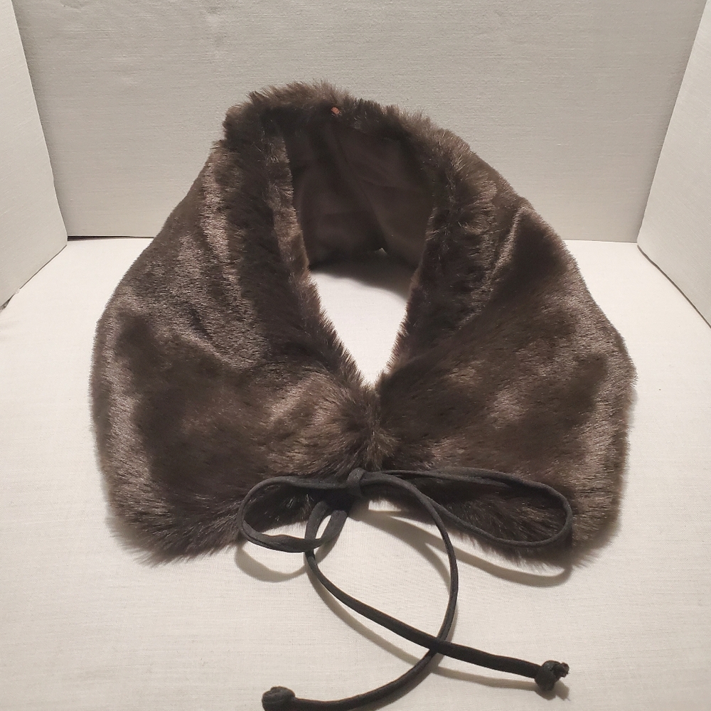 Vtg Faux Mink Dark Brown Fur Tie-On Collar Scarf Satin Lined Grannycore Luxury